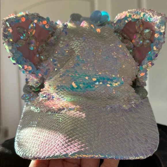 JACKALOPE LAND rave iridescent holographic sequin cat ear baseball cap OS